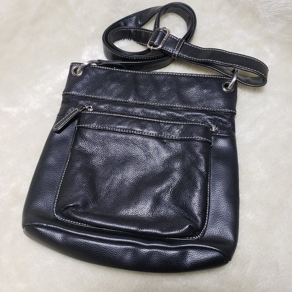 Black Leather Contrasting Stitching Crossbody Purse - Picture 3 of 9